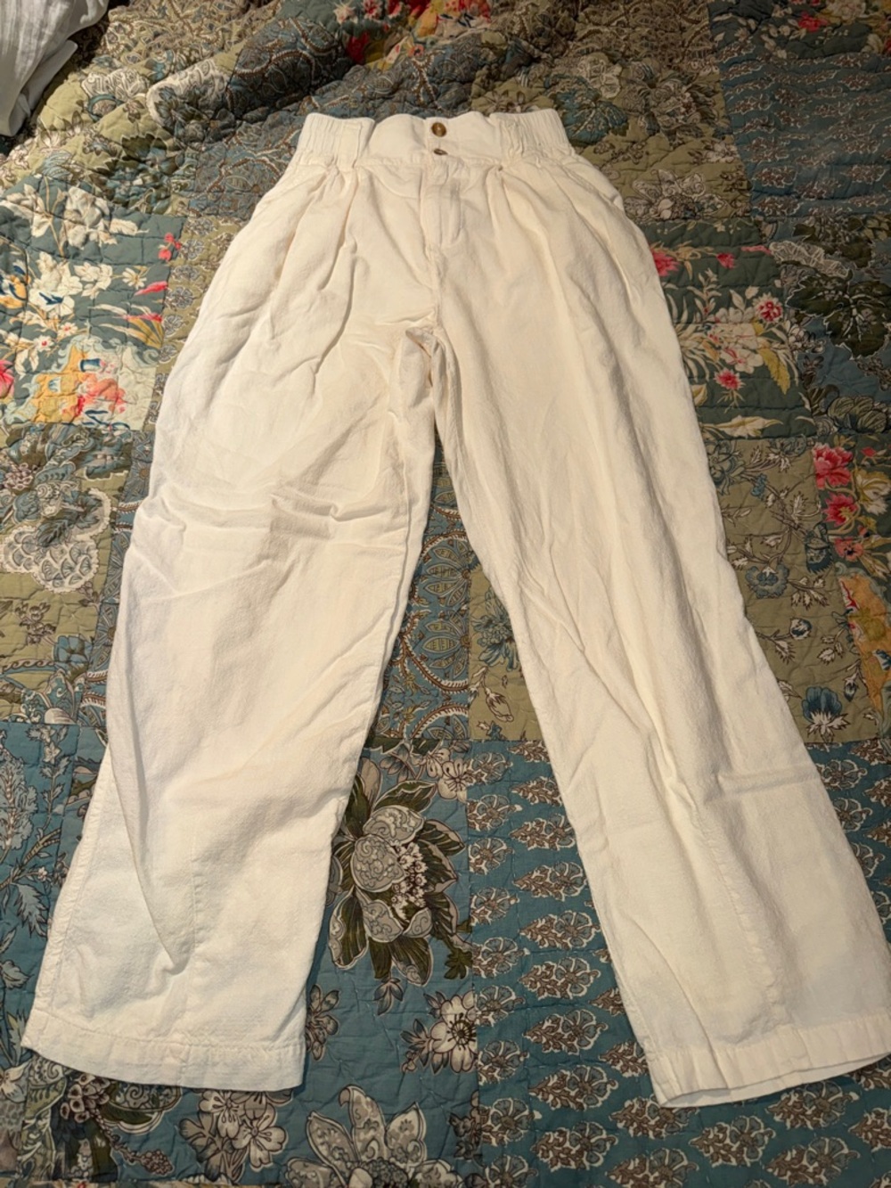 Urban Outfitters High-Rise White Cotton Blend Trousers
